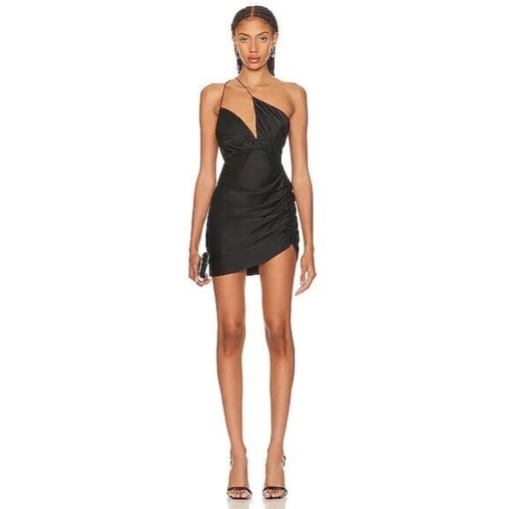 The Sei Asymmetrical Plunge Mini Dress Black